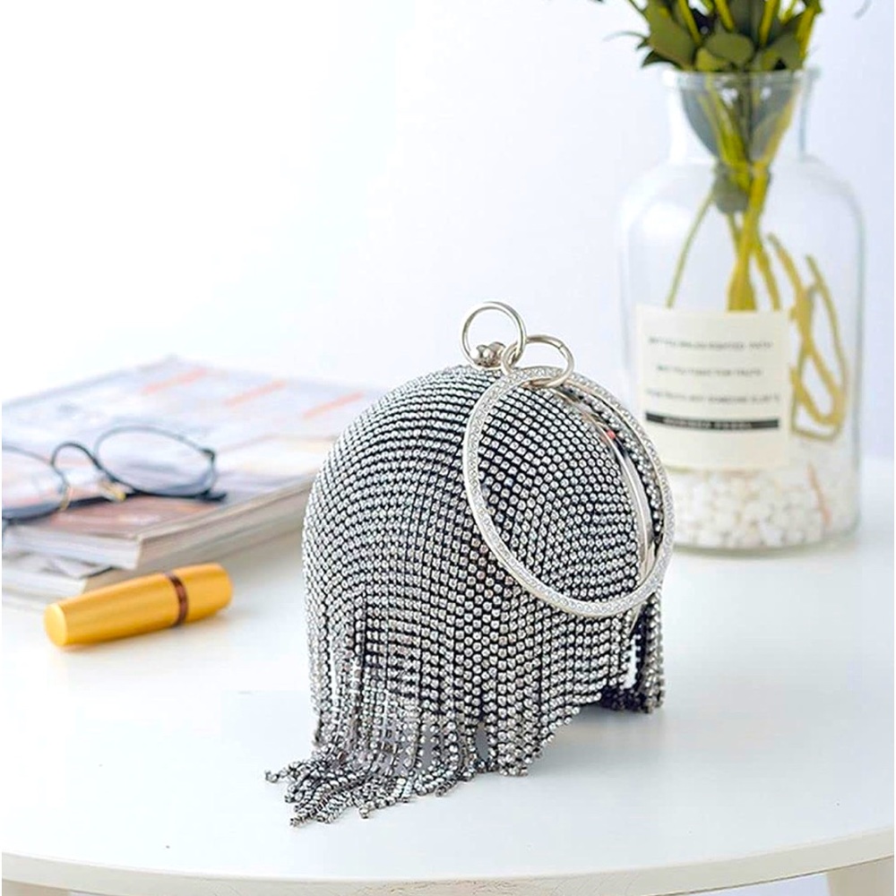 Round Rhinestone Ball Clutch Purse